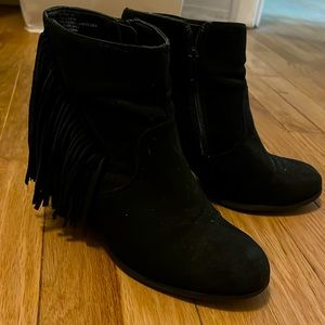 Black suede fringe booties